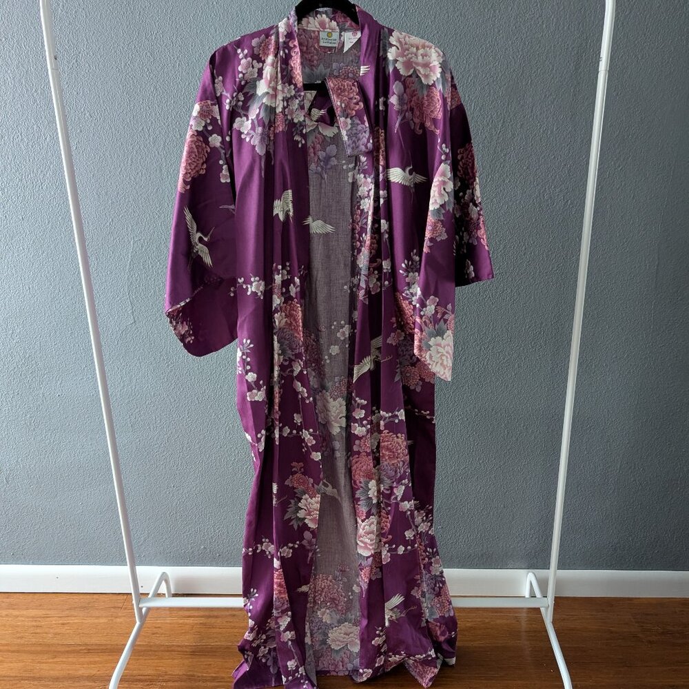 Smithsonian Purple Cotton Sateen Kimono Robe Sz M
